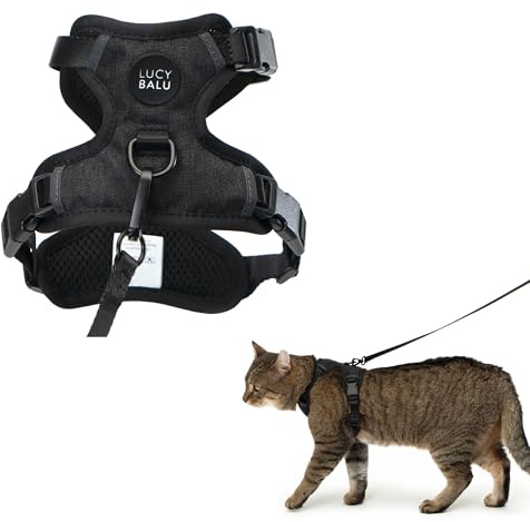 LucyBalu® Explorer Pettorina con guinzaglio e scomparto AirTag I Nero