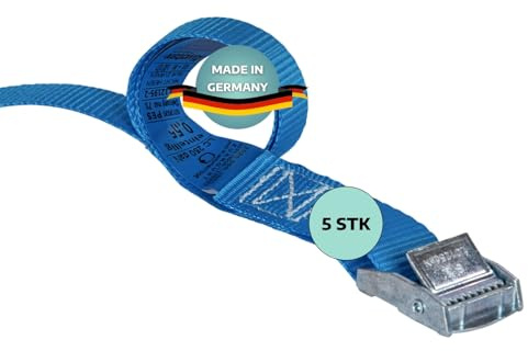 AWOTEX 5 x Spanngurt mit Klemmschloss I 1,5m lang I Spanngurte mit Klemmschloss I Gurte zum Befestigen I kleine Spanngurte mit Sicherheitsetikett I Bandbreite 25 mm I Gurtband mit Schnalle