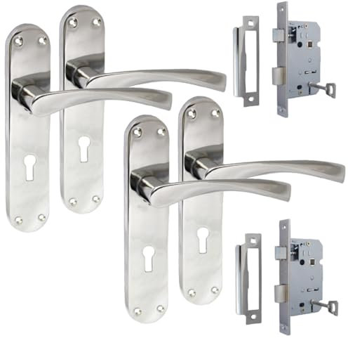 Epsom Door Handle Polished Chrome Twist Handle Set – Long Backplate Design – Supplied with 3-Way Mortice Sash Mechanism – 2 Pairs