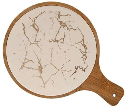 Tabla de queso de bambú y plato de cerámica, plato de queso para carne, queso, galletas, regalo de inauguración de la casa de frutas (blanco)