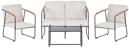 Beliani Industrielles Gartensofa Set Aluminium Lounge Set 4 Sitzer Set mit Tisch Hellbeige Vezzana