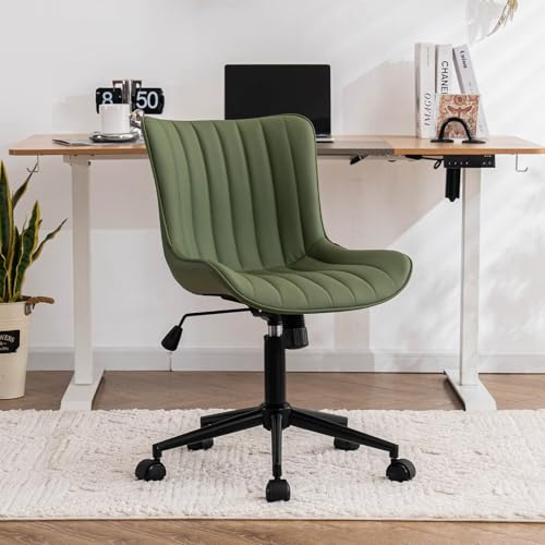 YOUTASTE Bürostuhl Ergonomisch, Schreibtischstuhl aus PU-Leder, 150 kg | Höhenverstellbar, Drehstuhl mit Rollen & lehne, Wippfunktion, für Schlafzimmer und Home Office, Olivgrün