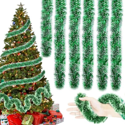 Weihnachtsgirlande Weihnachten, 6 Stück x 2M Weihnachten Lametta Girlande, Girlande weihnachtens Tannengirlande, Lametta girlandes Weihnachtsgirlande für weihnachtens Party, Tannenbaum Feiern