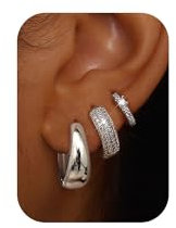 Chriscoco 3 Paar Creolen Gold/Silber Ohrringe Hypoallergen Leichte Kleine für Damen und Mädchen