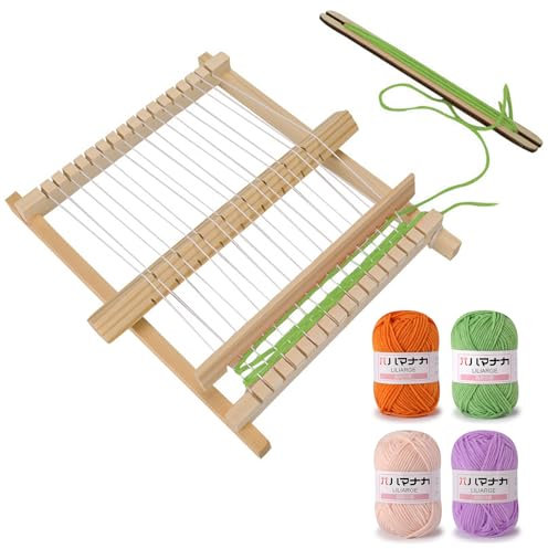 MEIYAXINWIN Webrahmen für Kinder, Holz Webrahmen 21x16.5cm, Kreatives Weben Handarbeits Set mit 4 Farbige Wolle, Set für Anfänger
