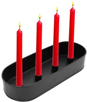 Metall Kerzenhalter Schale schwarz für Stabkerzen - 35 x 14 cm - Kerzenständer mit 4 Haltern - Tafelkerzen Halter Kerzen Tablett Advents Leuchter Adventskranz