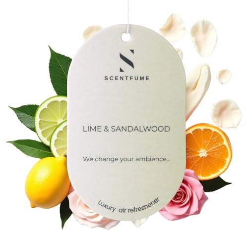 Scentfume® Air Freshener Car | Long-Lasting Signature Scents, Hanging Sachets - Ocean, Jasmine, Lime & Sandalwood - Premium Aroma Oils, (Lime & Sandalwood Air Refreshener)