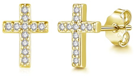 Zolkamery Silver Stud Earrings, Small 925 Sterling Silver Cross/Bar Studs, Mini Silver Stud Earrings for Women, Gold Plated Neutral Hypoallergenic Mode Stud, Sleeper Earrings for Girl Men Kids