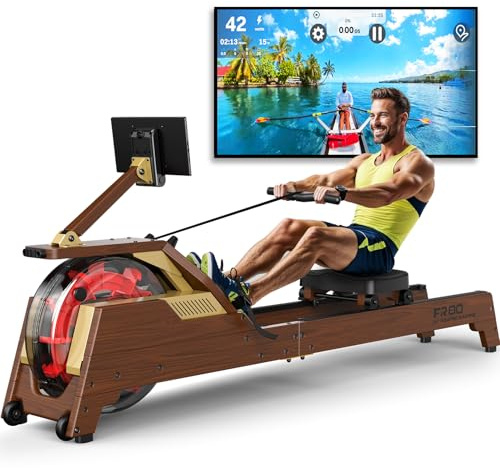VOWVIT Rudergerät für zuhause: Wasser-Rudergerät aus Holz mit vertikalem Wassertank, Bluetooth-fähig, für Benutzer bis 210CM, 2 Jahre Garantie (Gold)