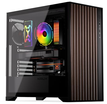 Krux Palum ATX PC Case, Wooden Panel Front 2x120mm Fan Included, Dust Filter, Spacious Interior, Up to 395mm GPU, CPU Heatsink up to 181mm