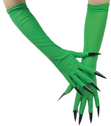 JAMNGHB Halloween Handschuhe mit langen Fingernägeln für Kostümpartys und Feiern Vielseitige Handschuhe Fingernägel für Cosplay, grün, As detailed discrption