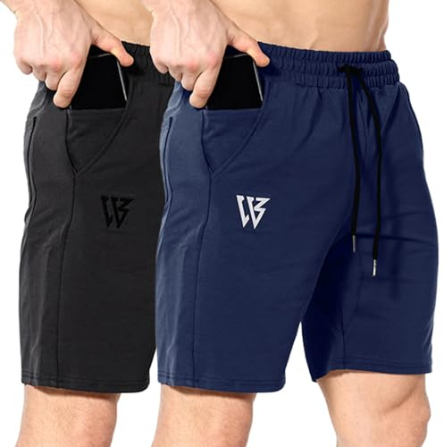 BROKIG Short Homme Sport Coton Shorts Running Homme Musculation Fitness L