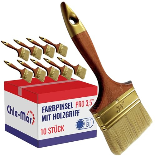Chle-Mar 10x Pro Maler Pinsel (Flach) 3,5 für präzises Streichen | Lackierter Holzgriff, Wiederverwendbarer Breiter Malerpinsel für Lasur & Öl, Paint Brush für Holzlasur, Wandfarbe, Holzfarbe
