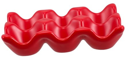 HOMSFOU Bandeja de Cerámica para 6 Huevos Diseño Multifuncional y Decorativo, Soporte Rojo para Almacenamiento en Refrigerador o Mesa de Comedor
