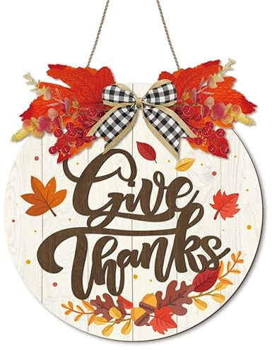 HPNIUB Give Thanks Herbst Blatt Rund Tuerschild Thanksgiving Herbstlich