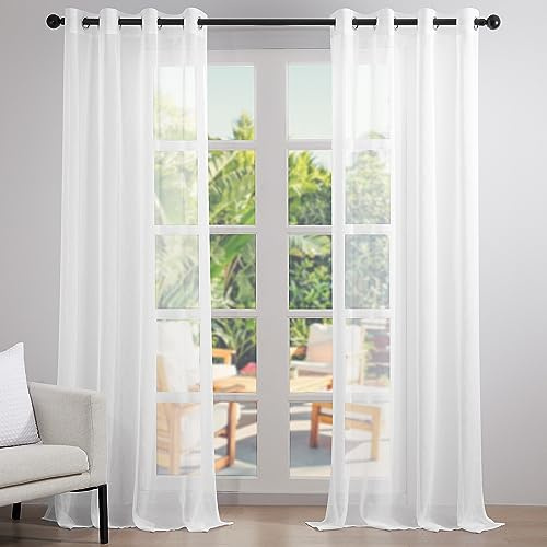 Topfinel Gardinen Vorhang Stores Gardine mit Ösen Vorhänge Weiß Halbtransparent Gardienen Schals Wohnzimmer Modern Weihnachtsdeko Fenster Ösenvorhang 2er Set 200x150cm (HxB)