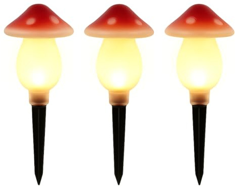 Lightware Solar Mushroom Garden Lights - Set of 3 or 6 LED Outdoor Mushroom Light Ornament - IP44 Weatherproof & Solar Powered Garden Decoration for Pathway, Patio & Lawn - Warm White (Set of 3)