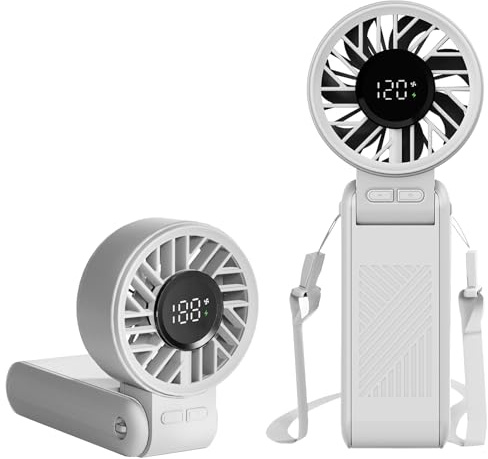 iHoomTech Ventilador personal portátil recargable -3600 mAh mini ventilador plegable con 120 velocidades, pantalla LED y tipo C, funciona con pilas para viajes, interiores y exteriores (blanco)