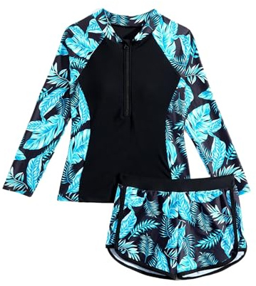 Alvivi Enfant Fille Rashguard Maillot De Bain Tankini Vêtements De Natation Surf Anti UV Haut Et Short De Bain Swimwear 2-10 Ans Vert A 13-14 Ans