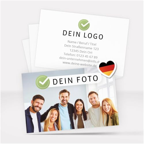 Einladungskarten Manufaktur Hamburg 100 Visitenkarten personalisiert Beidseitig bedruckt mit Logo Text QR-Code Foto | Individuell gestalten drucken lassen Premium Design mit Foto vorne Mini Flyer