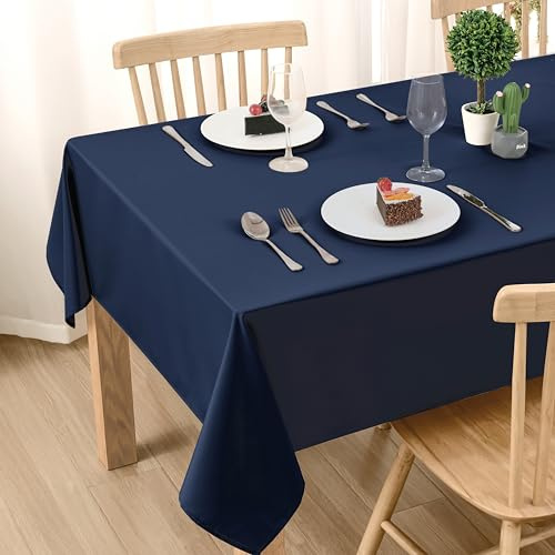 DWCN Dunkelblau Tischdecke Outdoor Wetterfest 140x110cm Fleckschutz Stoff | Abwaschbar Wasserabweisend Tischwäsche Abwischbare Wasserdicht Tischtuch für Esszimmer, Garten, Party, Hochzeiten, Haushalt