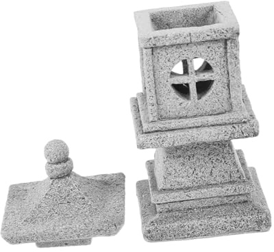 Healifty Zen Garden Pagoda Lantern Miniature Stone Pavilion Statue for Indoor Outdoor Decor Removable Top for Light Bead for Micro Gardens Aquariums Asian Zen Landscape Decoration