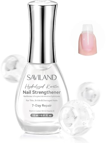 SAVILAND Nail Strengthener, Clear Nail Polish Strengthener for Weak Nails | 15ml Nail Hardener Extra Strong and Growth 7-Day Repair with Castor Oil & VE Nail Polish for Damaged Nails Care Treatment