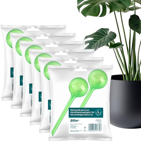 Sillar Bewässerungskugeln 6 Stück – Grün, Größe 8×24 cm – Gießkugeln/Plant Watering Dispenser – Self Watering System für Zimmerpflanzen Bewässerung & Bewässerung Topfpflanzen, Urlaubsbewässerung