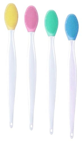 4 Pcs Silicone Exfoliating Brush, Nose Blackhead Clean Scrubber Tool, Double-Sided Silicone Lip Scrub Brushes, Soft Brush Cleaner for Cuticle Removal and Daily Cleansing