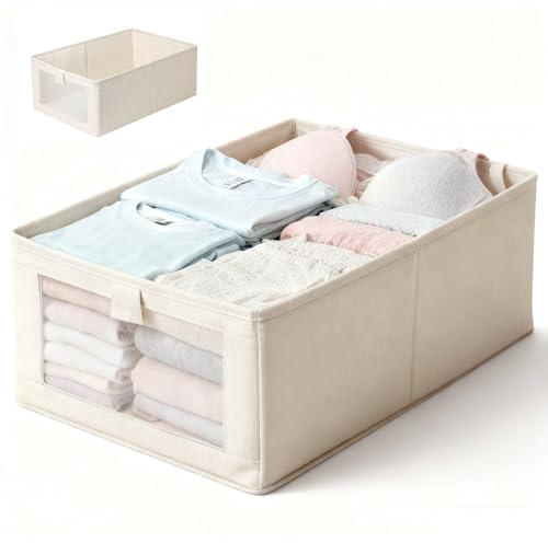 WOKICOR Scatole Armadio Rigide con Finestra Traspirante e Maniglia, Scatole Armadio Pieghevoli, Scatola Armadio Multiuso, Cassetti Impilabili Scorrevoli, Scatole Organizer Armadio Salvaspazio