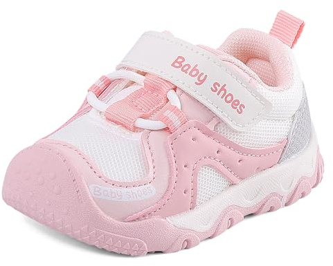 LACOFIA Zapatos Primeros Pasos Calzado Respetuoso Bebé Niñas Zapatillas Deporte Flexible con Suela Goma Antideslizante Rosa 17 EU(Etiqueta 15)