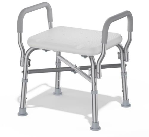 RYEGO Duschhocker klappbar mit gepolsterten Armlehnen, höhenverstellbar – für Senioren & Personen mit eingeschränkter Mobilität, stabil, einfach & schnell montiert