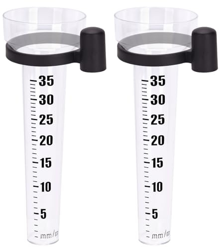 KINGLAKE 2 Stück Regenmesser für Garten, Regenwassermesser | Wassermesser Kunststoff, Frostsicher, Anzeige 35 mm/m², Regen Messer mit Halter, Transparent -Kartonverpackung