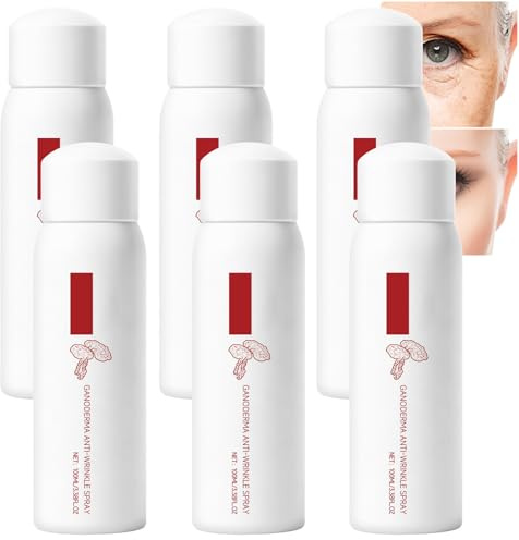 Acqua Ringiovanente Antirughe Lingzhi, Spray Siero al Ganoderma per il Viso, Essenza Rassodante e Idratante con Acido Ialuronico, Riduce Linee Sottili e Rughe, Adatto a Tutti i Tipi di Pelle (6PCS)