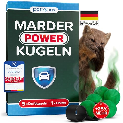 Marder Power Kugeln [5 Stück] für maximale Marderabwehr Auto | 6 Monate Marderschutz für Auto - effektive Marderschreck-Kugeln inkl. PKW-Halterung
