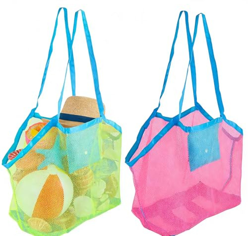 2 Stück Strandspielzeug Tasche Groß für Strandspielzeug Sandspielzeug | Wasserspielzeug Faltbare Wiederverwendbare Kinder Aufräumsack für Strand Picknick Schwimmbad Wäschesack Familie Urlaub