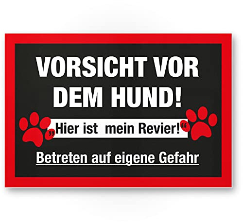 Komma Security Warnung vor dem Hund Schild - hier ist mein Revier Hinweisschild wetterfest Hundeschild Gartentor Einfahrtstor die Haustür Türschild Abschreckung Warnschild Einbruchschutz