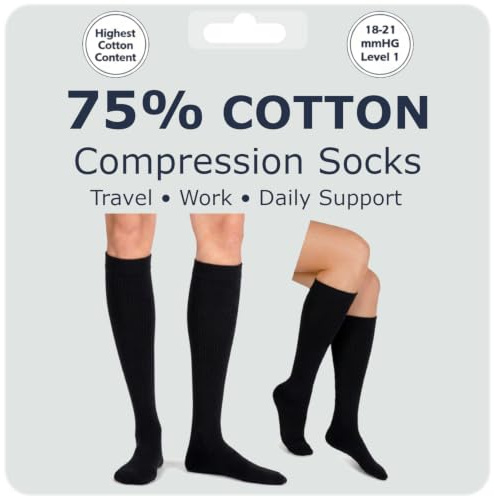 Kensington Kompressionsstrümpfe für Damen und Herren – Baumwoll-Flugsocken für Reisen, Mutterschaft, Sport und medizinische Strümpfe – Linderung von Waden- und Knöchelschwellungen, verbessert die