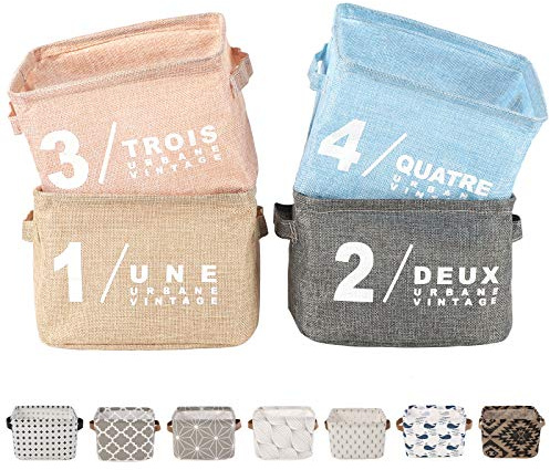 LessMo Juego de 4 Caja de Almacenaje, Caja de Almacenamiento de Tela de Lona Plegable con Asas para Hogar Oficina Estanterías Armarios Ropa Juguetes y mas