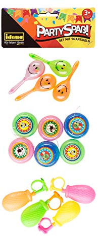 Idena 40442 - Party Fun Set with 14 Items, 4 Rattles, 6 Yo-Yo-Yos and 4 Water Syringes in Bright Bright Colours