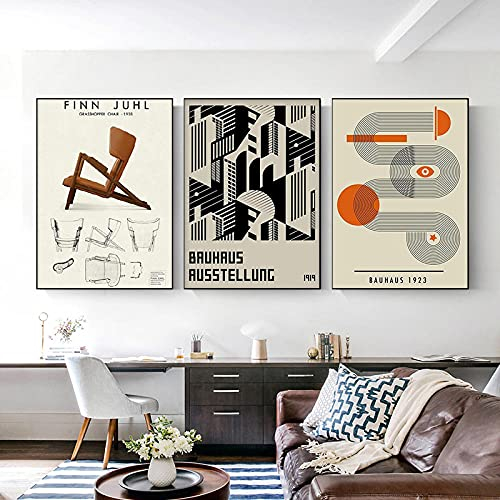 Schwarz Und Weiß Moderner Minimalismus Bauhaus Ausstellung Poster Kunst Retro Bauhaus Design Drucke Kunst Wanddekoration Bilder 24X32X3Pcs Kein Rahmen