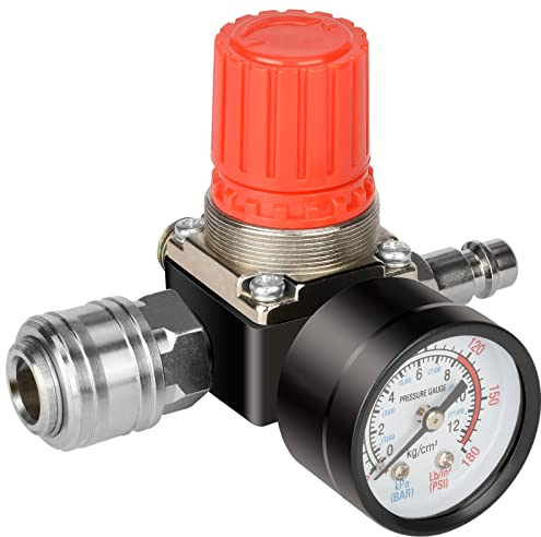 Noosverl 1/4 Inch Pressure Regulator Compressed Air, EU Standard 4 Holes Pressure Regulator Switch Compressor Control Valve with Pressure Gauge for Air Compressor
