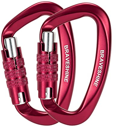 BRAVESHINE Karabiner Karabinerhaken, 12KN Twist Lock Karabiner 80mm Aluminium Karabinerhaken groß mit Belastbarkeit bis 1200KG für Hängematte Sonnensegel Schaukel, 2 Stück