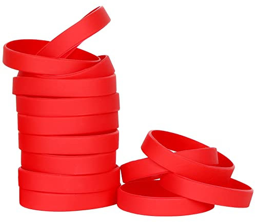 THXIY 50PCS Silicone Bracelets Wristbands,Blank Rubber Wristbands Elastic Universal Bracelets Rubber Wholesale Bracelet bands bulk for Adults Men Women Red
