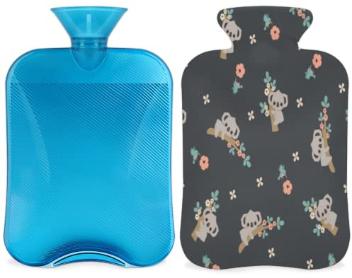 Koala Wärmflasche mit Bezug, 2 l, Koala-Blumen-PVC-Wärmflasche für Hand-Fußwärmer, Schmerzlinderung, Wärmekompresse und Kältetherapie