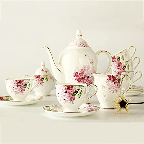 Stile di Corte 15 Pezzi Servizio da tè in Porcellana Fiori Vintage Britannici Set di Tazze da tè e caffè Servizio da tè per 6 Tazze e piattini Stoviglie di Lusso Bone China