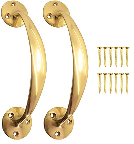 SISI UK 2X Polished Brass 7-Inch/ 175mm Victorian Bow Pull Handles with Screws Brass Bow Handle Sliding Barn Door Handle for Furniture or Sash Window Frames Cabinet Drawer Cupboard Knobs.