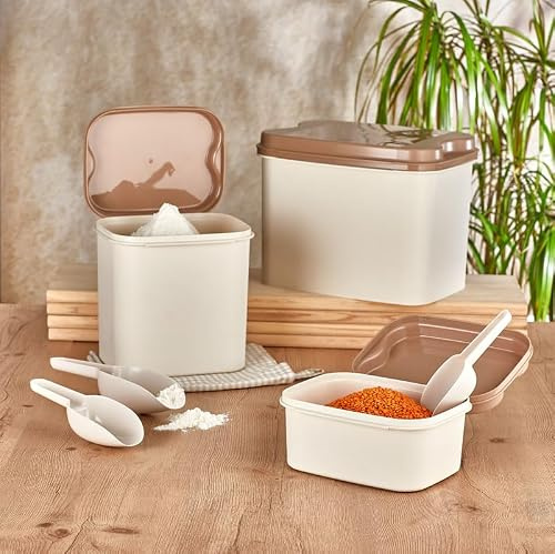 Vip Ahmet Luftdichte Vorratsbehälter Set für Küche und Speisekammer - 3 Größen mit Schaufeln für Mehl und Reis - BPA-frei - Spülmaschinenfest - 10L, 4,5L, 1,6L - VP-030
