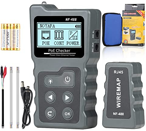 VXSCAN - Probador de cable de red RJ45, kit de probador de cable Ethernet Poe multifunción para CAT5e/CAT6/CAT6a, probador de continuidad de cable de red CC e interruptor de prueba Poe