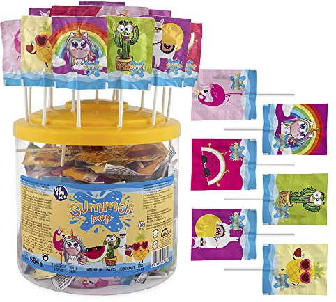 Caramelos Cerdán - Piruletas Summer Pop de Sabores Variados | Tarro de 80 Unidades | Caramelo Duro con Palo sin Gluten ni Alérgenos | Ideal para Fiestas, Navidad y Cumpleaños. | Caramelo Duro con Palo sin Gluten ni Alérgenos | Ideal para Fiestas, Navidad y Cumpleaños.